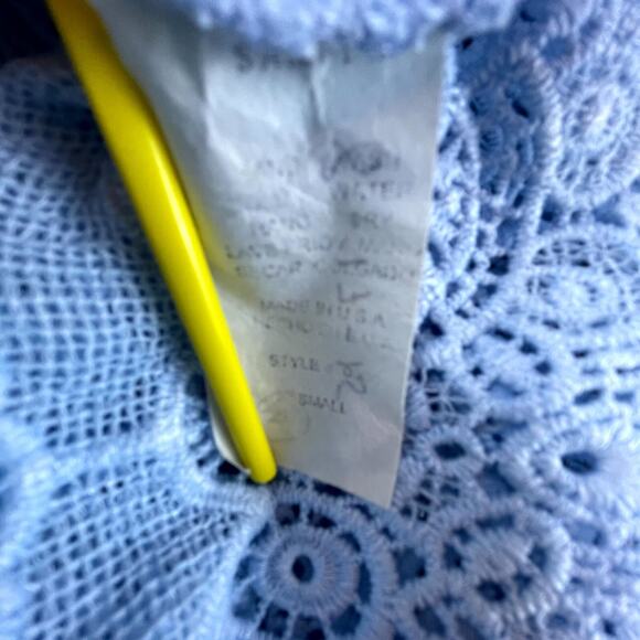 Greylin Peplum Top Womens Small Blue Floral Lace Pastel Deep V Coquette Fairy - Picture 6 of 6